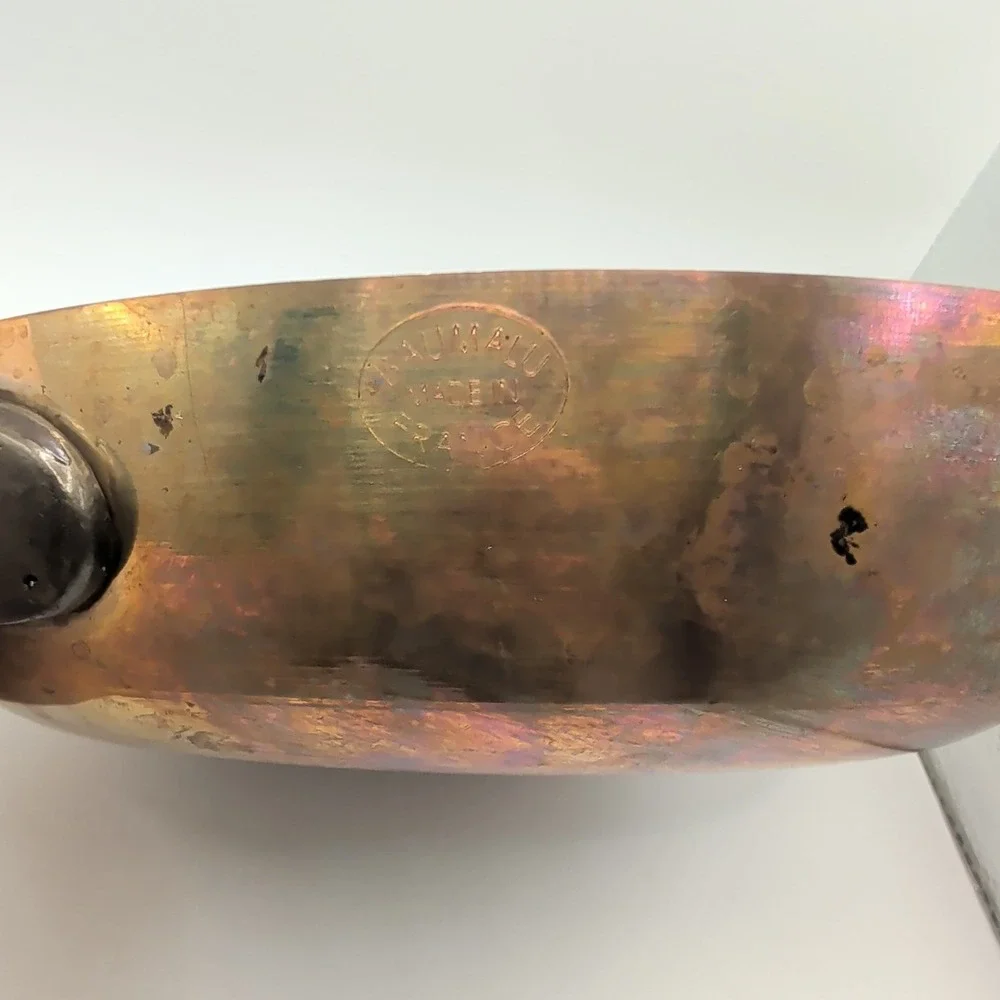 VTG Baumalu Frying Pan 8in Copper Tin Lined Skillet Cast Iron Handle France